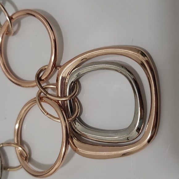 New Fun Fashion Costume Jewelry Mixed Metal Rosegold Silver Links Necklace - Picture 3 of 4